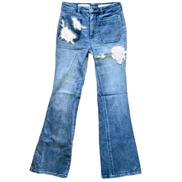 Pilcro and the Letterpress high rise bootcut medium wash floral jeans size 28 - Picture 3 of 7